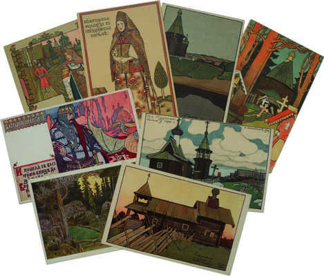 Подборка из восьми открытых писем, оформленных И.Я. Билибиным: